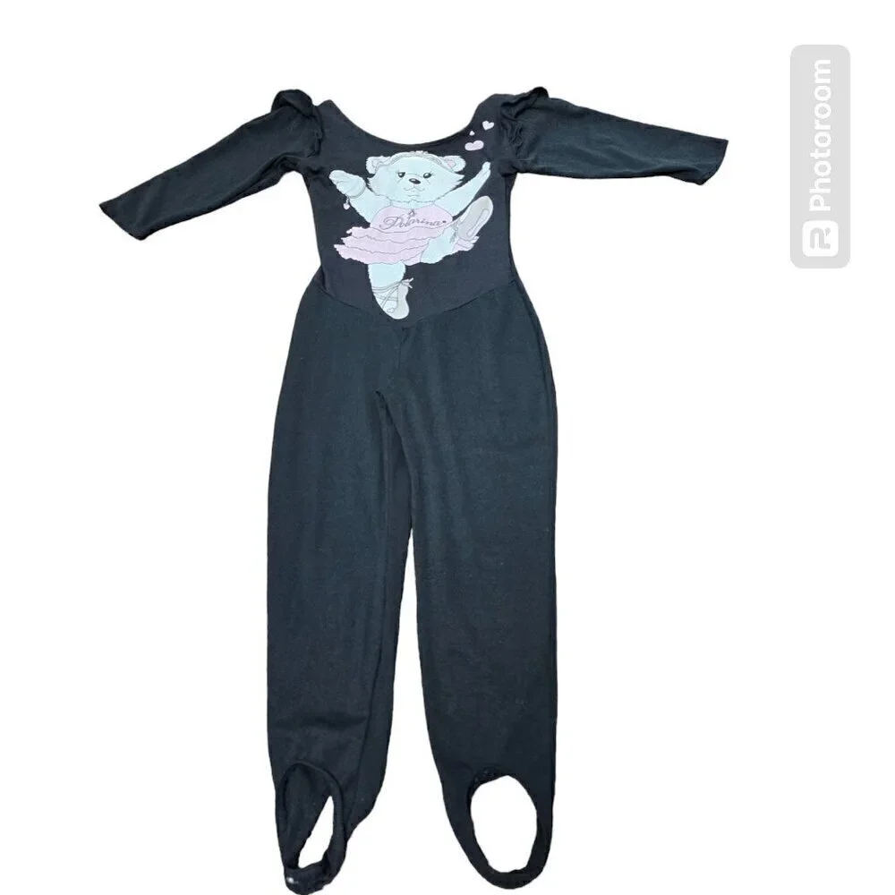 Vintage 80s 90s Ballerina Bear Stirrup Legging Girls Jumpsuit